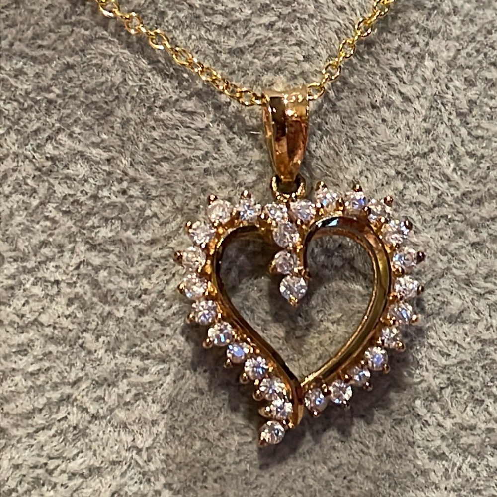 Cz Diamond Heart Pendant Gold Plated 925 Sterling Silver with 18” Plated Chain